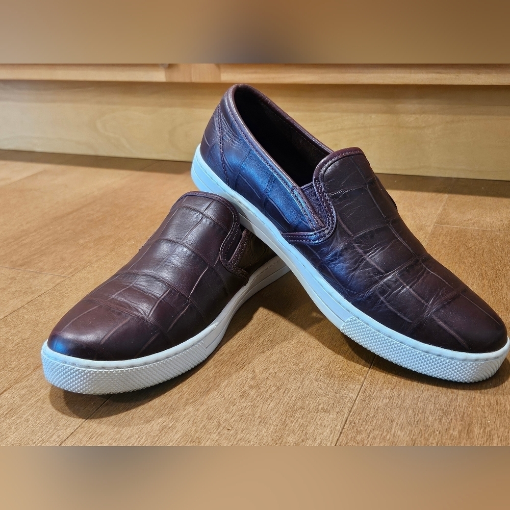 Coach Parkside Burgundy Crocodile Embossed Leather Loafers Flats Shoes 7.5B